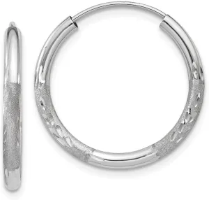Diamond2Deal 14k White Gold 2mm Diamond-cut Endless Hoop Earrings (L- 0.71 in, W- 0.71 in)