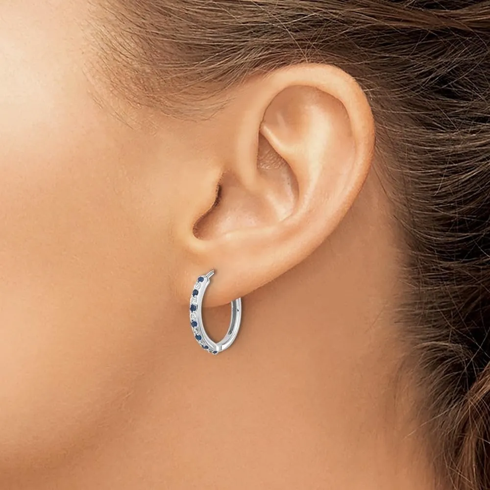 Diamond2Deal 14k White Gold Diamond and Gemstone Hinged Hoop Earrings Fine Jewelry for Women