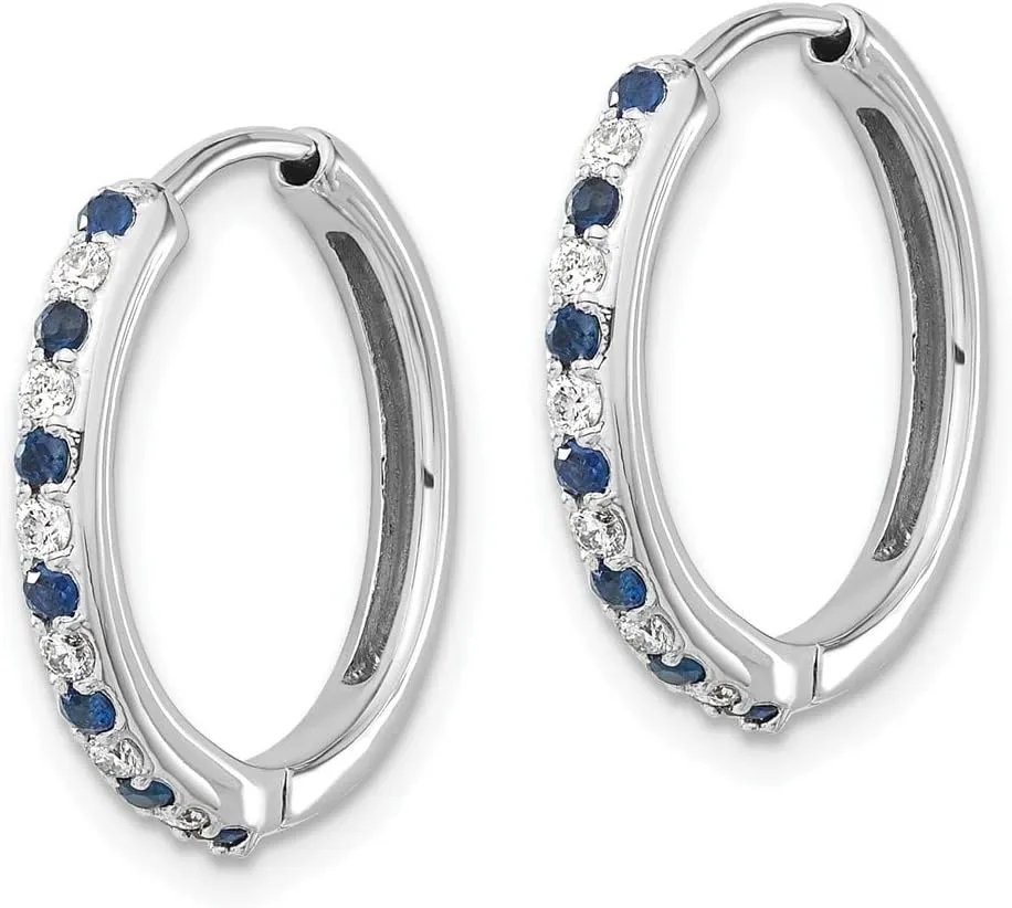 Diamond2Deal 14k White Gold Diamond and Gemstone Hinged Hoop Earrings Fine Jewelry for Women