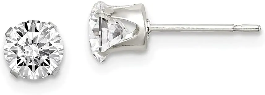 Diamond2Deal 14k White Gold Plated Cubic Zirconia Solitaire Stud Earrings (L- 0.2 in, W- 0.2 in)