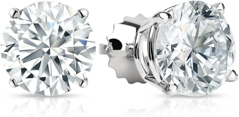 Diamond2Deal 14k White Gold Round Lab Grown Diamond Stud Earrings (1ct to 6ct, D-E Color, VS Clarity)