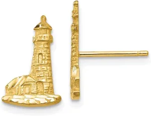 Diamond2Deal 14k Yellow Gold Diamond-cut Lighthouse Stud Earrings (Length 0.55 in, Width 0.31 in)