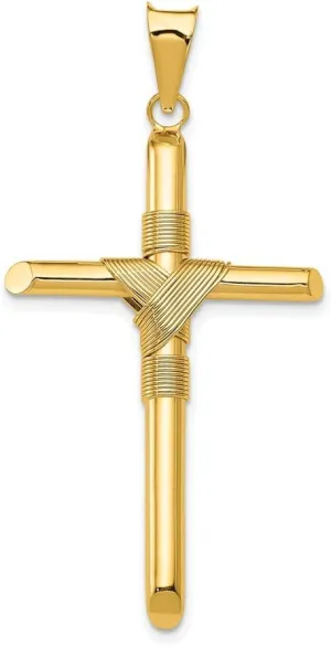 Diamond2Deal 14k Yellow Gold Polished Tube Cross Pendant (L- 45.2 mm W- 23.6 mm)