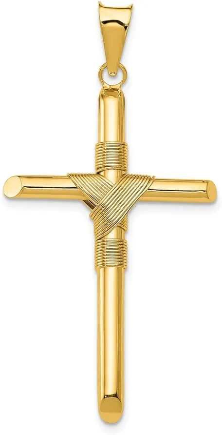Diamond2Deal 14k Yellow Gold Polished Tube Cross Pendant (L- 45.2 mm W- 23.6 mm)