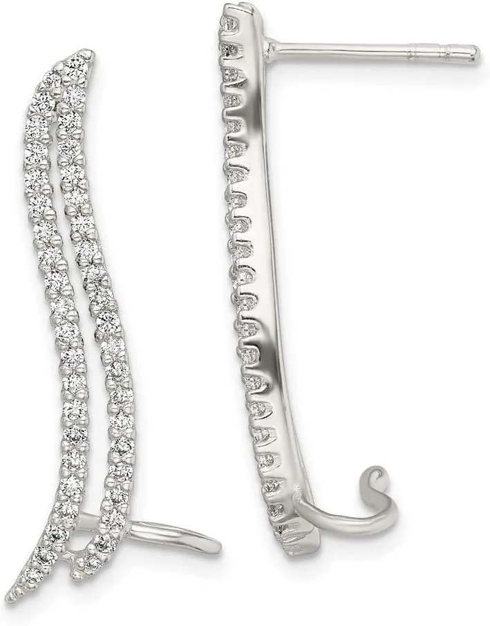 Diamond2Deal 925 Sterling Silver Cubic Zirconia Cuff Ear Climber Earrings (L- 1.18 in, W- 0.16 in)