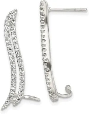 Diamond2Deal 925 Sterling Silver Cubic Zirconia Cuff Ear Climber Earrings (L- 1.18 in, W- 0.16 in)