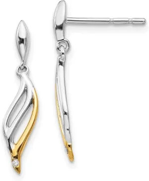 Diamond2Deal 925 Sterling Silver Gold-plated and Diamond Stud Earrings (L- 0.82 inch, W- 0.19 inch)