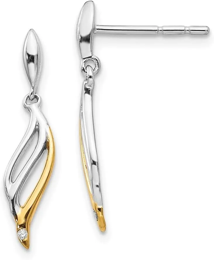 Diamond2Deal 925 Sterling Silver Gold-plated and Diamond Stud Earrings (L- 0.82 inch, W- 0.19 inch)