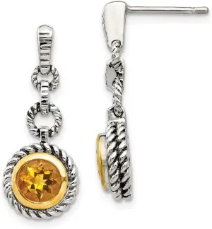 Diamond2Deal 925 Sterling Silver Gold-tone Flash Gold- Plated Citrine Stud Earrings (L- 0.91 in, W- 0.39 in)