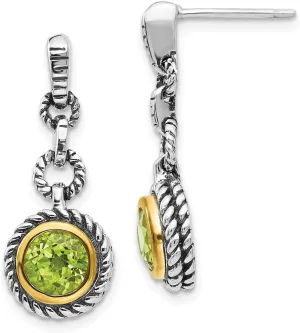 Diamond2Deal 925 Sterling Silver Gold-tone Flash Gold- Plated Peridot Stud Earrings (L- 0.91 in, W- 0.39 in)