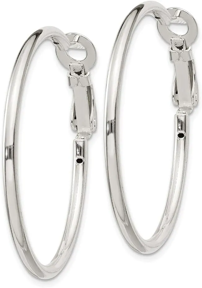 Diamond2Deal 925 Sterling Silver Omega Back Hoop Earrings (L- 1.16 in, W- 1.38 in)