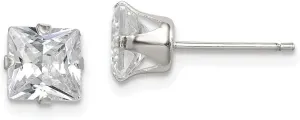 Diamond2Deal 925 Sterling Silver Polished Princess 6mm Cubic Zirconia Snap Set Stud Earrings (L- 0.24 in, W- 0.24 in)