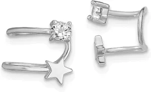 Diamond2Deal 925 Sterling Silver Rhodium- Plated CZ and Star Earrings Cuff (L- 0.35 in, W- 0.39 in)
