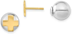 Diamond2Deal 925 Sterling Silver/Yellow Gold Plated Cross Front Back Stud Earrings (L- 0.39 in, W- 0.39 in)