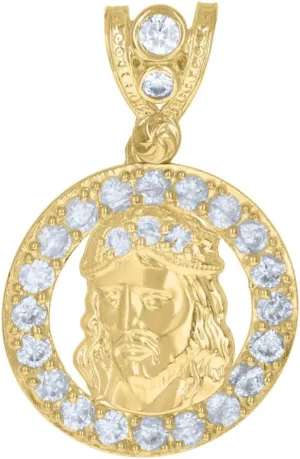 Diamond2Deal Mothers Day Gifts 10K Yellow Gold Cubic-Zirconia Jesus Religious Medal Pendant for Momlion Charm Pendant for Mom