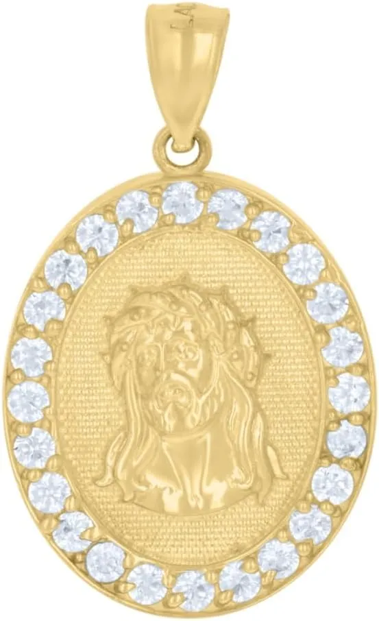 Diamond2Deal Mothers Day Gifts 10K Yellow Gold Cubic-Zirconia Medal Pendant for Momlion Jesus Religious Charm Pendant for Mom