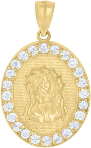 Diamond2Deal Mothers Day Gifts 10K Yellow Gold Cubic-Zirconia Medal Pendant for Momlion Jesus Religious Charm Pendant for Mom