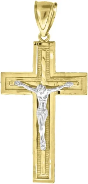 Diamond2Deal Mothers Day Gifts 14k Two-Tone Gold Diamond-Cut Religious Crucifix Cross Jesus Charm Pendant for Mom