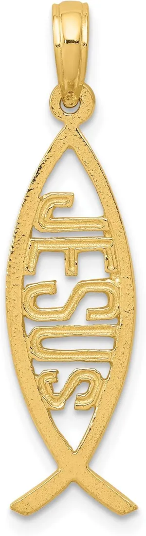 Diamond2Deal Mothers Day Gifts 14k Yellow Gold Ichthus Fish with Jesus Pendant for Mom