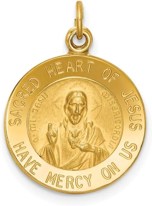 Diamond2Deal Mothers Day Gifts 14k Yellow Gold Sacred Heart of Jesus Medal Pendant for Mom Pendant for Mom (L- 19 mm W- 15 mm)