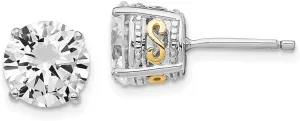 Diamond2Deal Sterling Silver and Gold-plated CZ Stud Earrings (L- 0.31 in, W- 0.31 in)