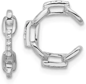 Diamond2Deal Sterling Silver Cubic Zirconia Chain Link Design Pair of 2 Cuff Earrings (L- 0.57 in, W- 0.48 in)