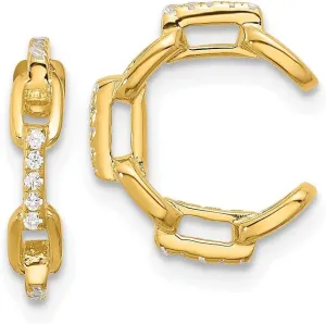Diamond2Deal Sterling Silver Gold-tone Cubic zirconia Chain Link Design Pair of 2 Cuff Earrings (L- 0.57 in, W- 0.48 in)