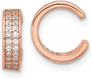 Diamond2Deal Sterling Silver Rose-tone Polished Two Row Cubic zirconia Pair of 2 Cuff Earrings (L- 0.41 in, W- 0.36 in)