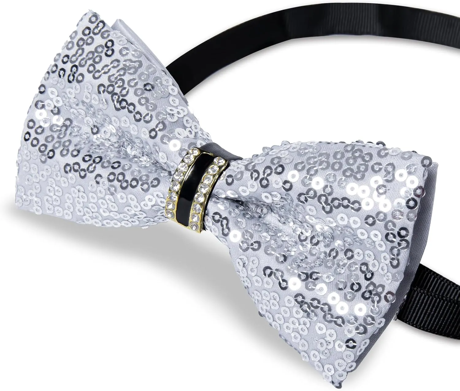 DiBanGu Sequin Bowtie for Men Solid Adjustable Pre-tied Bow Tie & Pocket Square Cufflinks Set for Party Wedding Shiny Bowtie