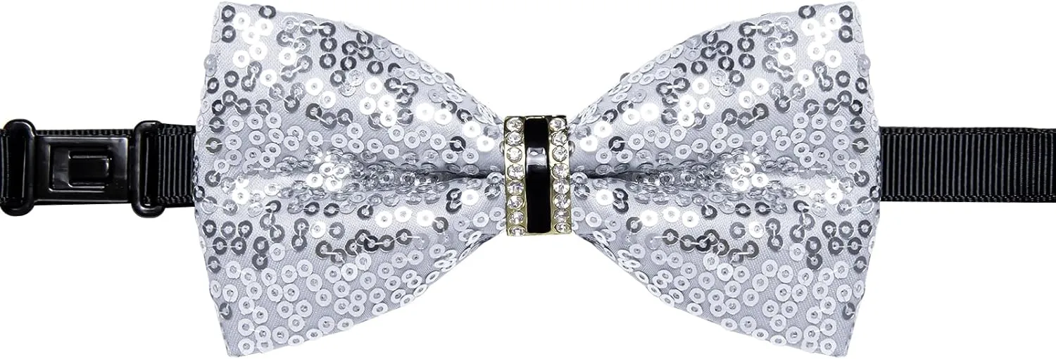 DiBanGu Sequin Bowtie for Men Solid Adjustable Pre-tied Bow Tie & Pocket Square Cufflinks Set for Party Wedding Shiny Bowtie