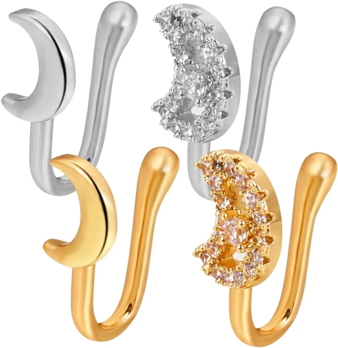 Didiseaon 4pcs Non-Piercing Nose Rings Faux Moon Nose Cuffs for Women Clip-on Jewelry Cool Studs Decorative Cuffs