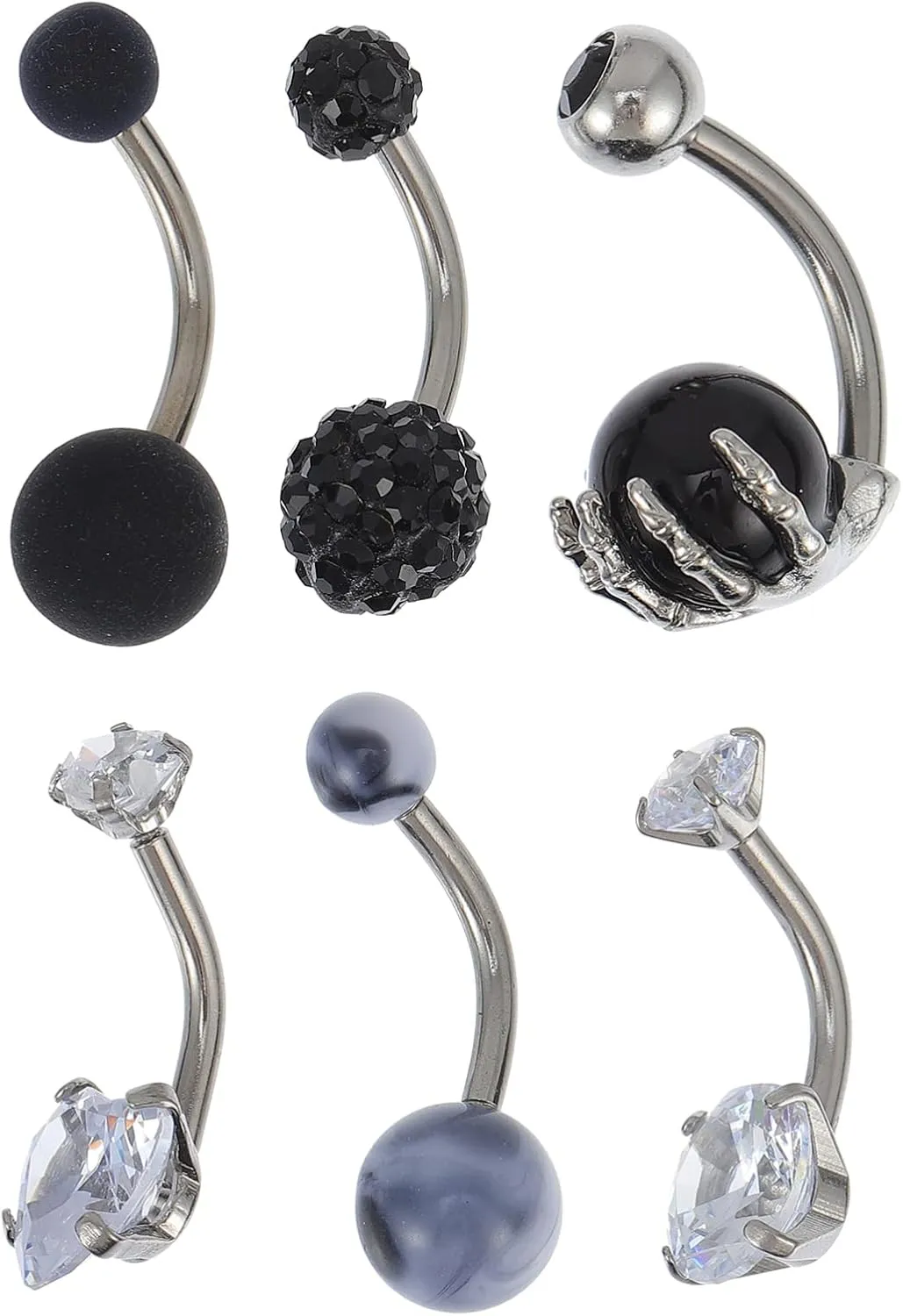 Didiseaon Comfortable Fashionable Navel Rings Set 6 Pcs Stainless Steel Belly Rings Diamonds for Friends