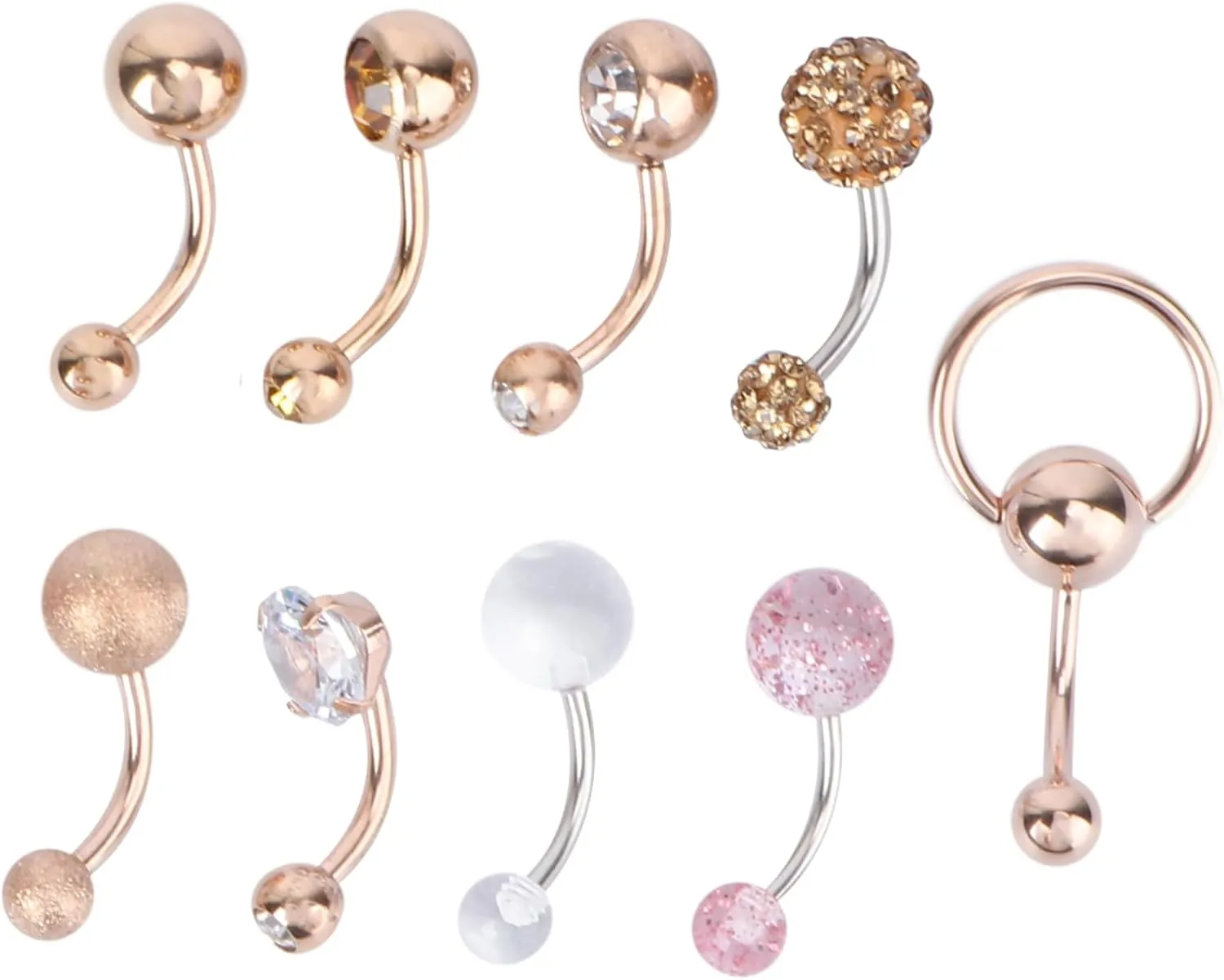 Didiseaon Metal Navel Rings Zircon Stones 9 Pack Acrylic Studs Fashion Belly Button Jewelry for Girls