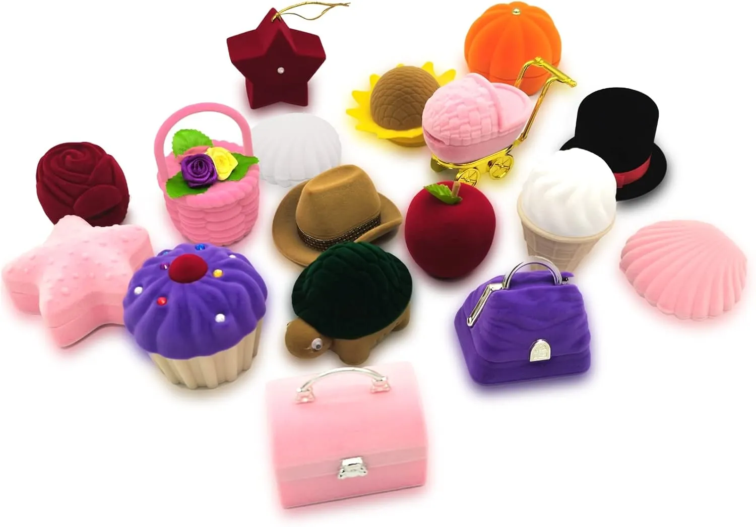 DIYOMR Cute Single Ring Box with Silver Moon DIY Small Chain, Miniature Jewelry Case Cartoon Delicate Plush Small Box For Jewelry Gift Decor Storage (Cowboy Hat)
