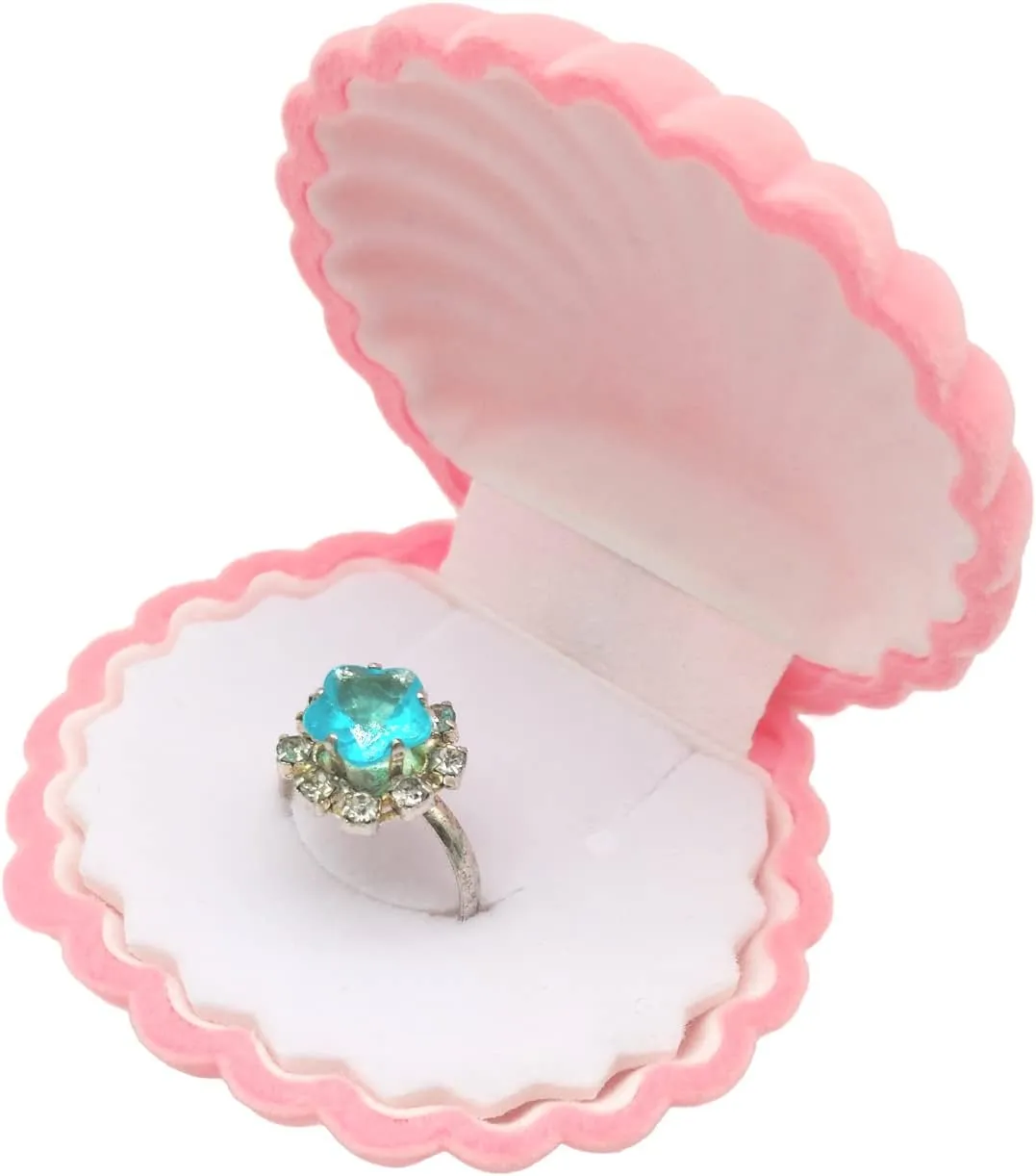 DIYOMR Cute Single Ring Box with Silver Moon DIY Small Chain, Miniature Jewelry Case Cartoon Delicate Plush Small Box For Jewelry Gift Decor Storage (Pink Shell)