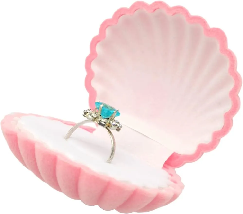 DIYOMR Cute Single Ring Box with Silver Moon DIY Small Chain, Miniature Jewelry Case Cartoon Delicate Plush Small Box For Jewelry Gift Decor Storage (Pink Shell)