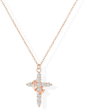 Double Cross Necklace for Women 18K Gold Plated Crown Cross Pendant Necklace Simple Diamond Cross Charm Link Chain Choker Delicate Faith Jewelry Religious Gifts for Women