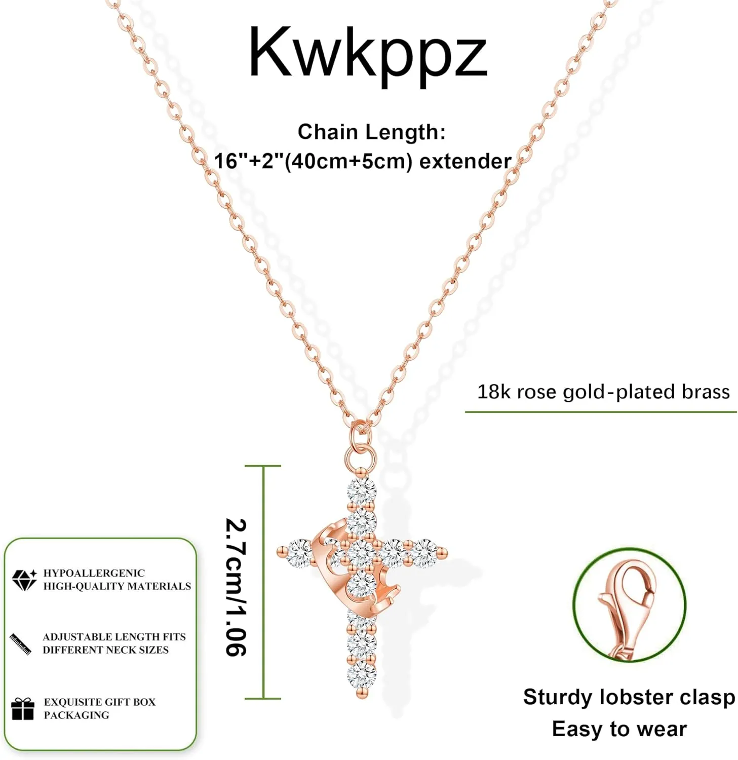 Double Cross Necklace for Women 18K Gold Plated Crown Cross Pendant Necklace Simple Diamond Cross Charm Link Chain Choker Delicate Faith Jewelry Religious Gifts for Women