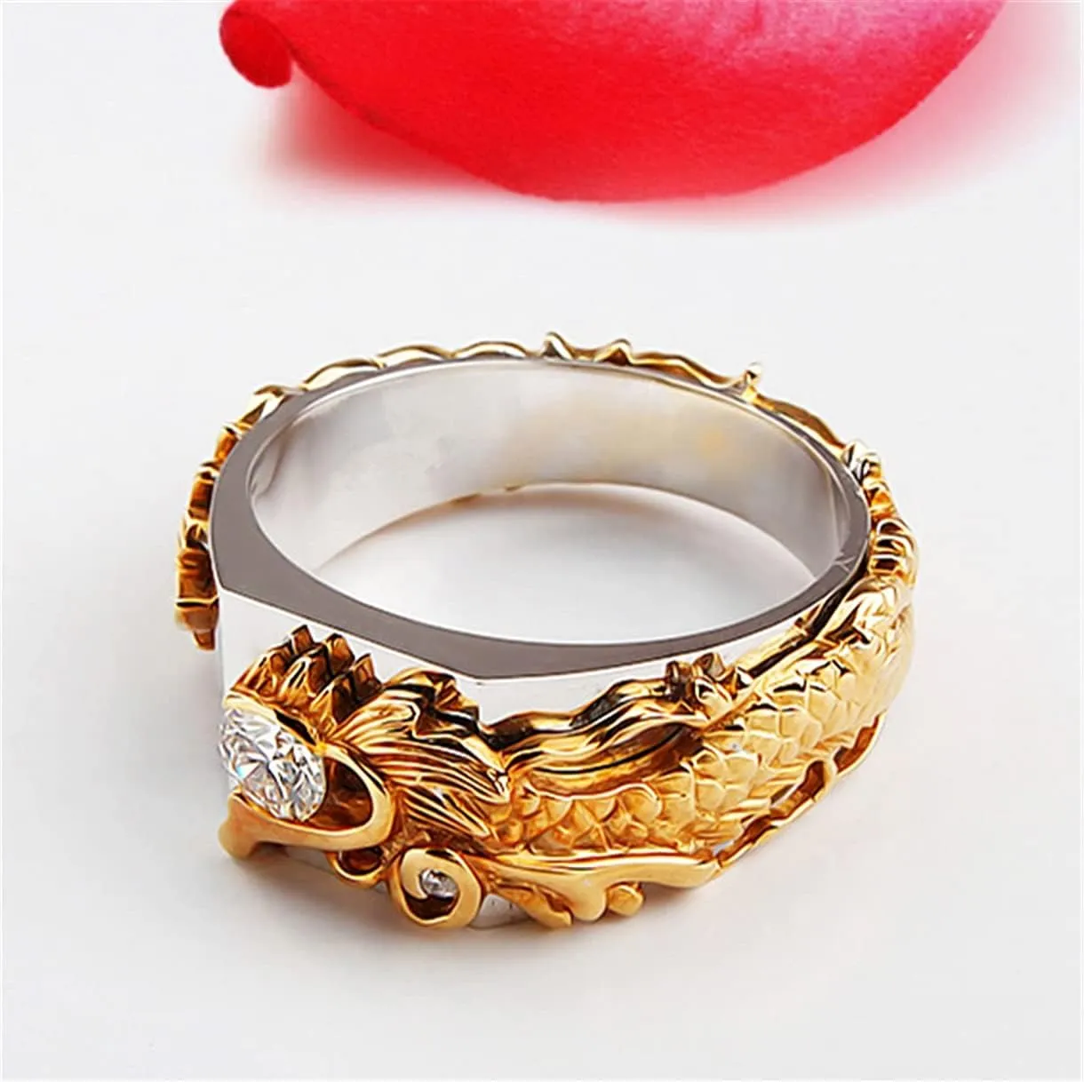 Dragon Ring, Iced Out Dragon Head Ring for Men, Norse Viking Dragon Animal Ring Dragon Jewelry, Celtic Dragon Ring Hip Hop Gold Dragon Band Ring Punk Dragon Ring for mens