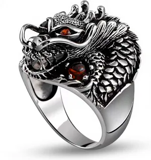 Dragon Ring, Vintage 925 Sterling Silver Dragon Rings for Men Thai Silver Biker Ring Men Jewelry