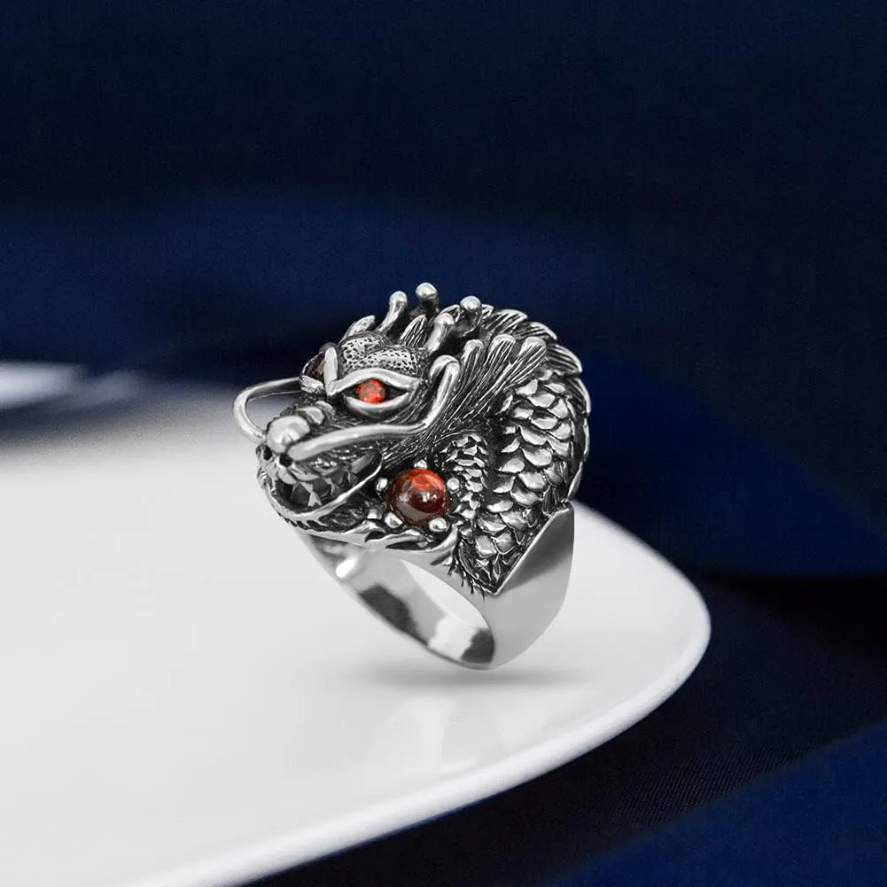 Dragon Ring, Vintage 925 Sterling Silver Dragon Rings for Men Thai Silver Biker Ring Men Jewelry