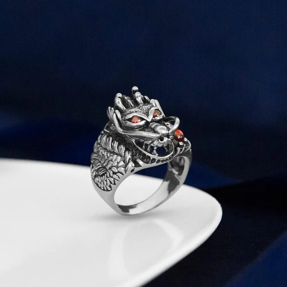 Dragon Ring, Vintage 925 Sterling Silver Dragon Rings for Men Thai Silver Biker Ring Men Jewelry