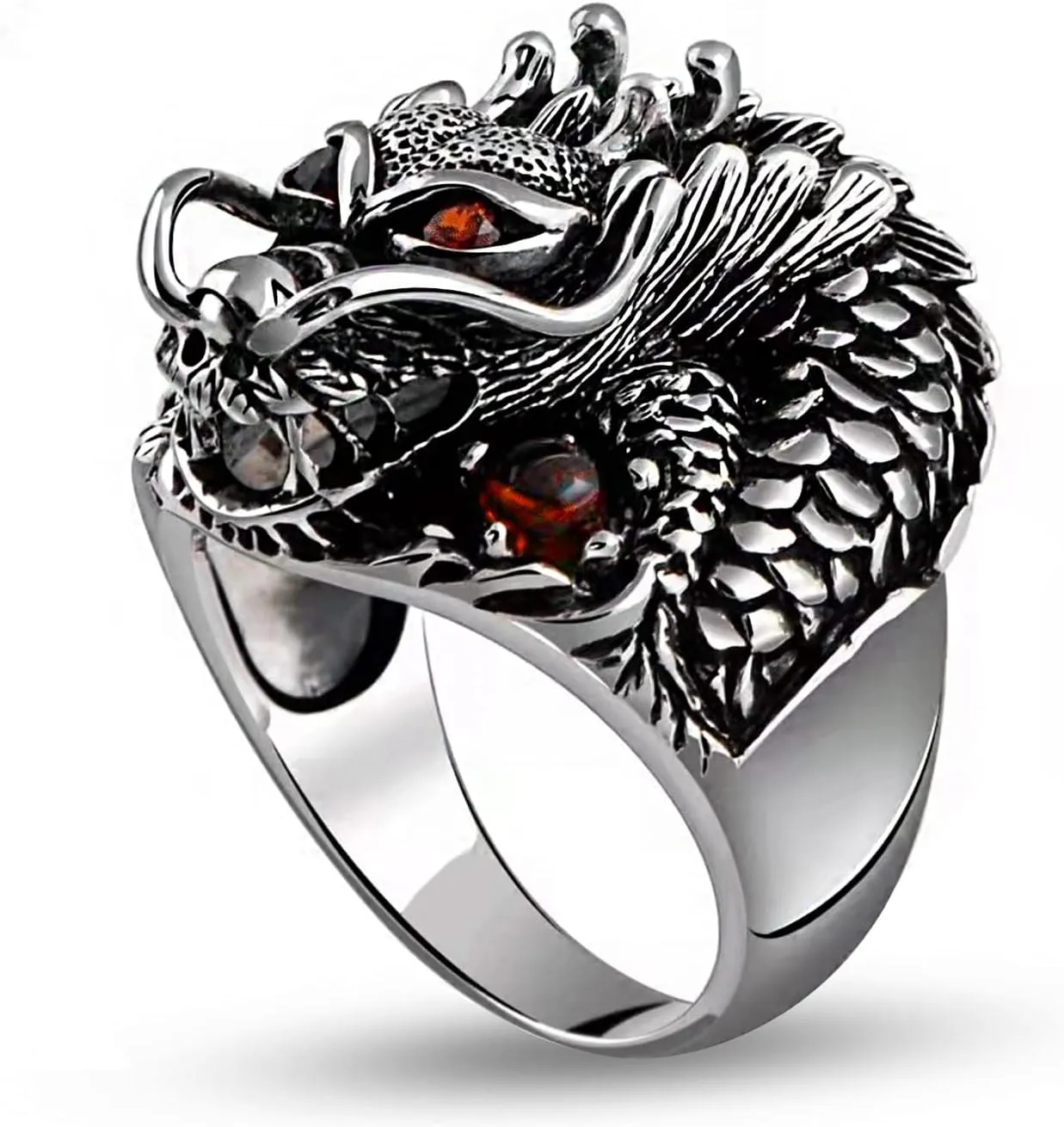 Dragon Ring, Vintage 925 Sterling Silver Dragon Rings for Men Thai Silver Biker Ring Men Jewelry