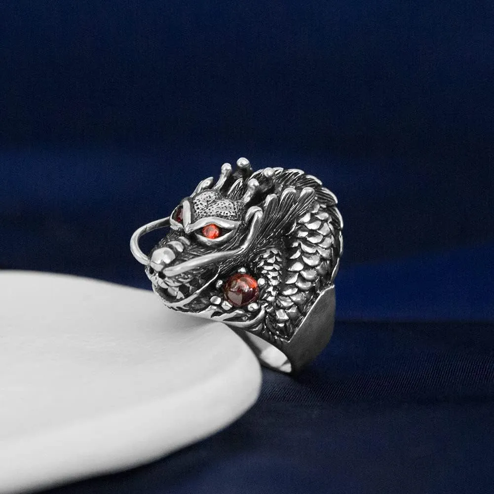 Dragon Ring, Vintage 925 Sterling Silver Dragon Rings for Men Thai Silver Biker Ring Men Jewelry