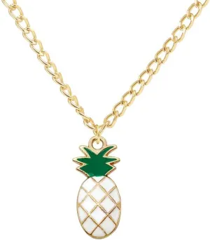 Dreuyet Pineapple Necklace for Women Delicate Cute Lifelike Green Leaf Yellow CZ Crystal Silver Pineapple Tropical Fruit Pendant Necklace Jewelry Gifts