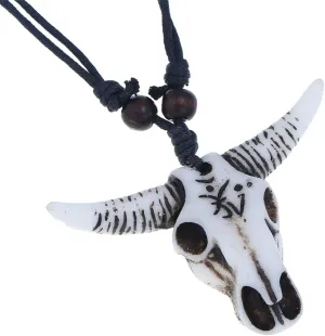 Dreuyet Western Cowboy Necklace for Men Women Leather Necktie Rope Cord Pendant Necklace Braided Tribal Necklace Bohemian Ox Head Shape Cow Animal Pendant Necklaces Vintage Bull Head Ethnic Necklace Vacation Beach Statement Jewelry