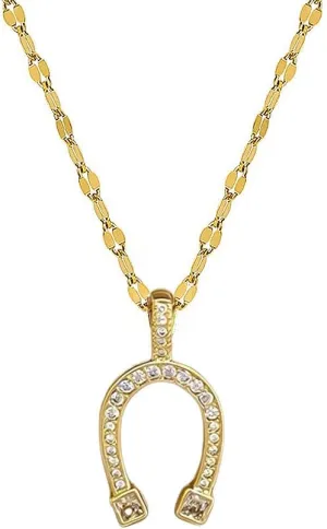 Dtja Gold Horseshoe Pendant Necklace for Women Surgical Stainless Steel Delicate Crystal U Shaped Charms Link Chain Adjustable Fashion Punk Birthday Holiday Festival Jewelry 18 inch