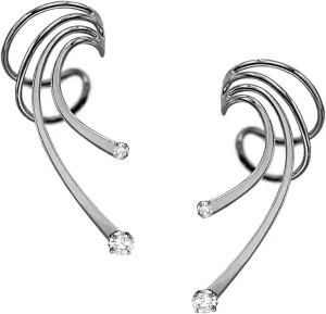 Ear Charm's Delicate 2 CZ Long Wave Ear Cuff Pair of NON-Pierced Cartilage Wrap Earrings in Rhodium on Silver