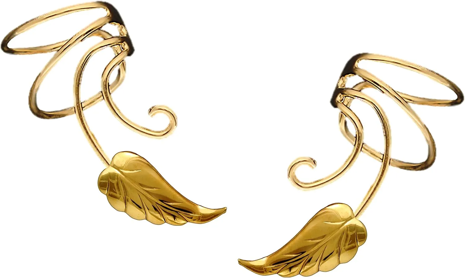 Ear Charms Southwest Leaf Wave Ear Cuff Non-pierced Wrap Earring Pair Gold On Sterling