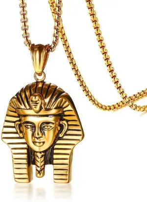 Egyptian Pharaoh Pendant, Gold Pharaoh Head Necklace for Men, Hip Hop Pharaoh Portrait Necklace Egyptian King Pharaoh Charm Jewelry, Punk Pharaoh Amulet Pendant Necklace for mens